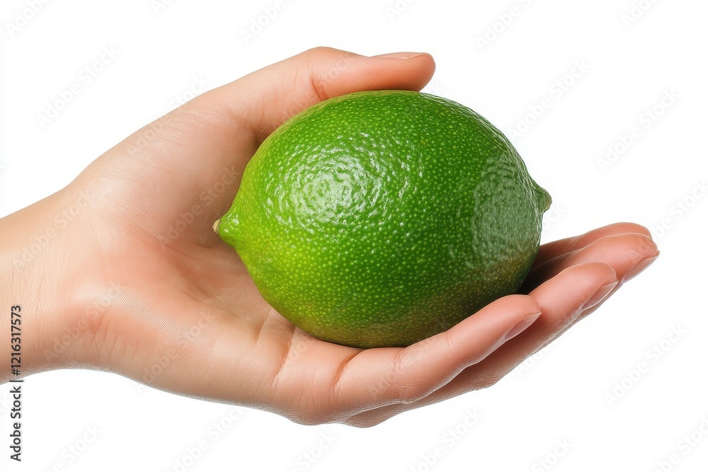 Hand holding a lime fruit, isolated on a white background. Hand holding a lime fruit, isolated on a white background.