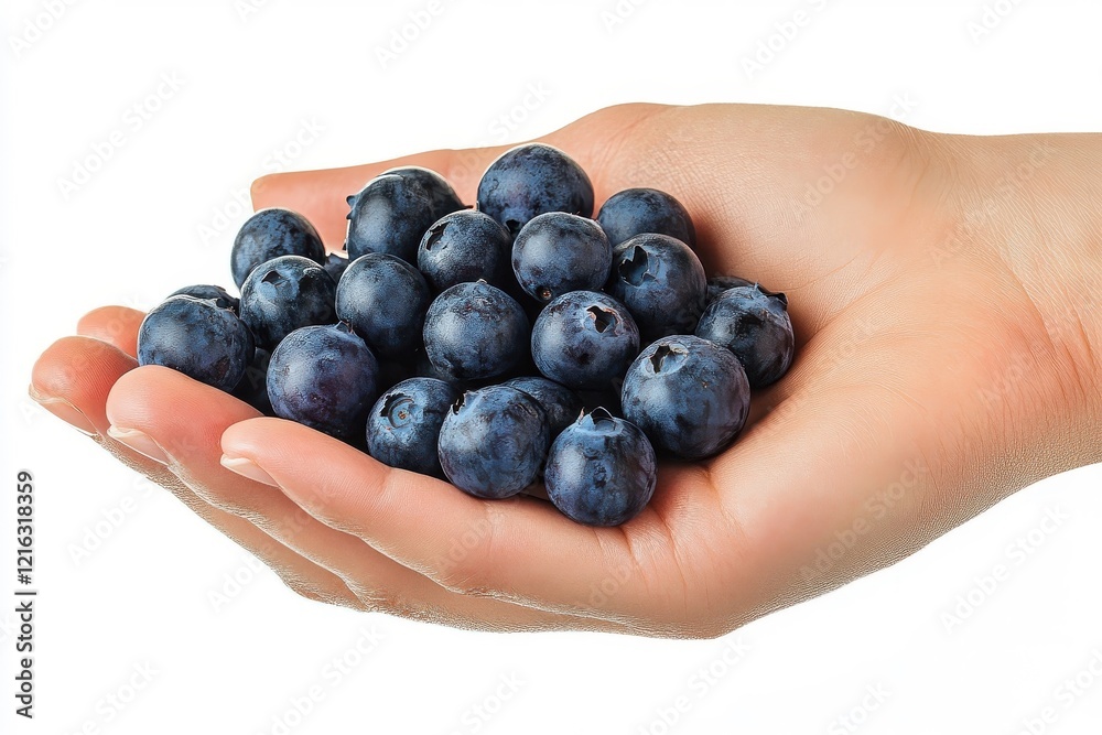Hand holding blueberries, isolated on a white background. Hand holding blueberries, isolated on a white background.