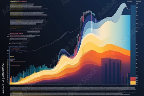 Data visualization representing market trends and performance over time in a vibrant, colorful format