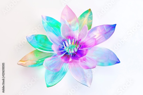 Colorful transparent flower design showcasing vibrant hues and intricate details against a white background