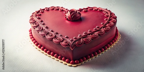 Romantic Bordeaux Red Heart-Shaped Cake: Minimalist Wedding Anniversary Valentine's Day Dessert