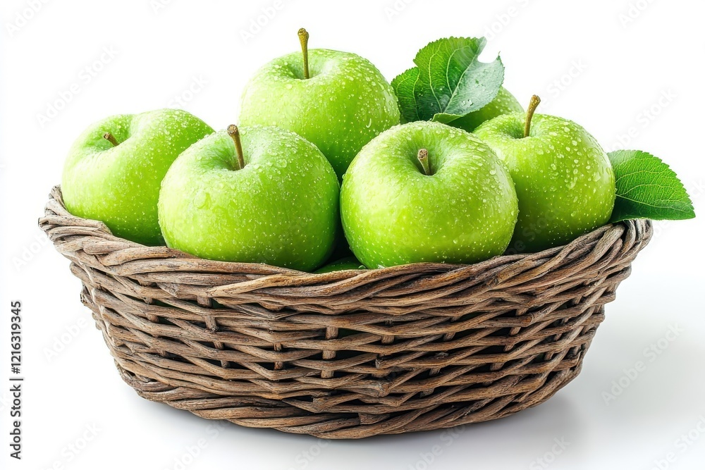 Basket of green apples isolated on a white background. Basket of green apples isolated on a white background.