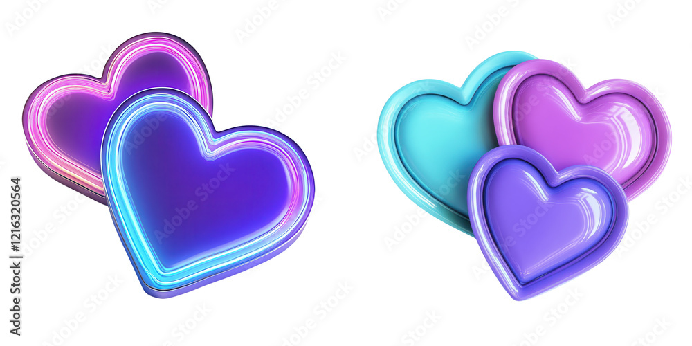 A vibrant collection of colorful, glossy hearts in various sizes. A vibrant collection of colorful, glossy hearts in various sizes.