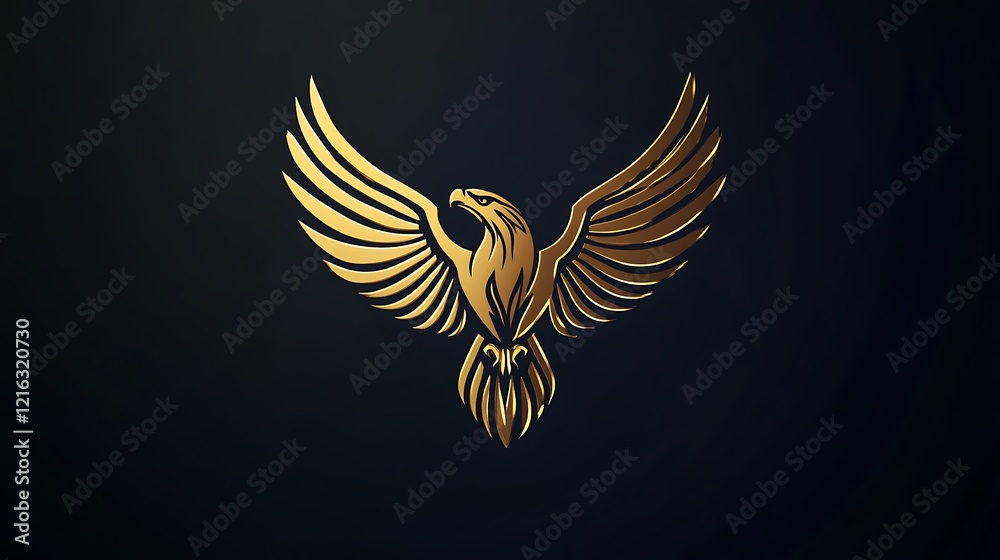 Obraz premium Golden eagle on dark background with glowing metallic feathers