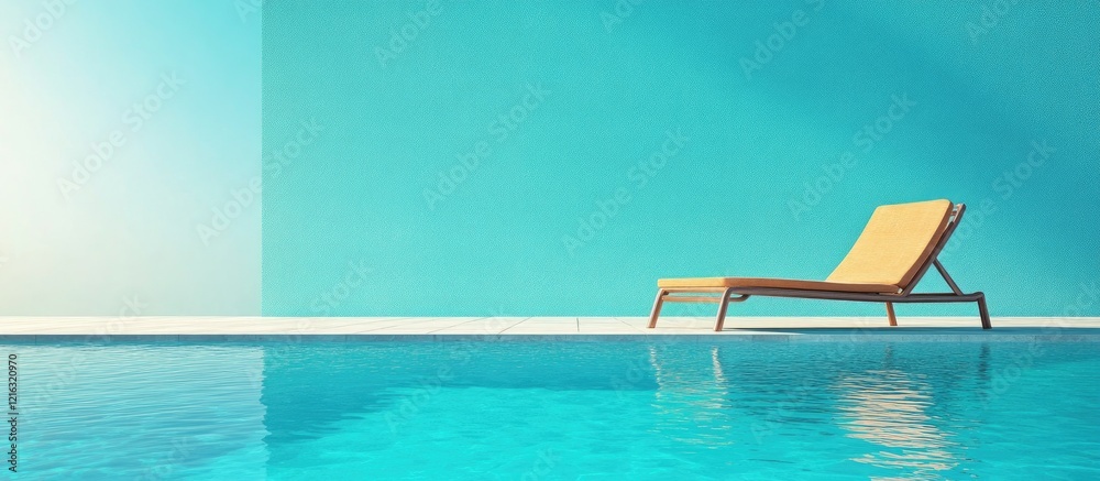 Fototapeta premium Summer Poolside Relaxation: Turquoise Waters and Golden Lounger