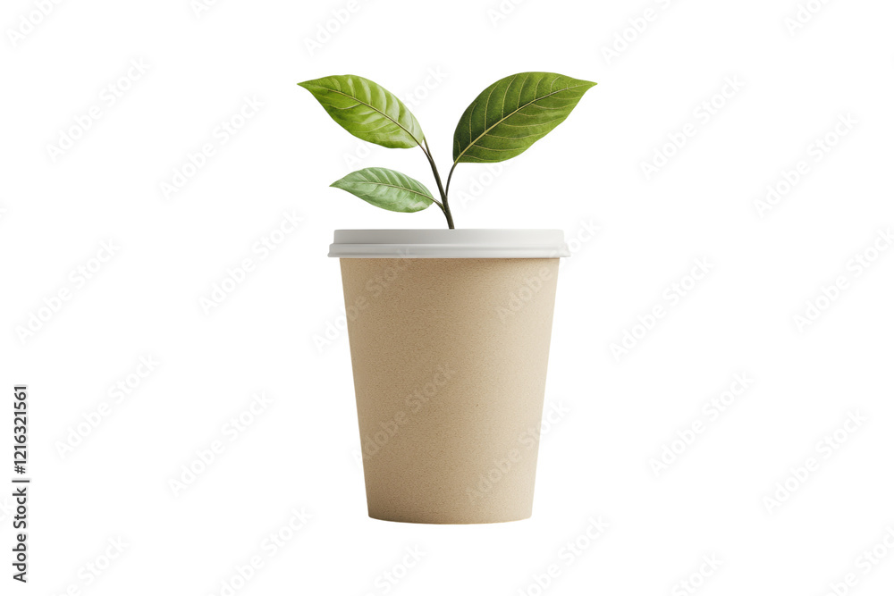 Green sapling in a biodegradable paper cup isolated on white or transparent, PNG Green sapling in a biodegradable paper cup isolated on white or transparent, PNG