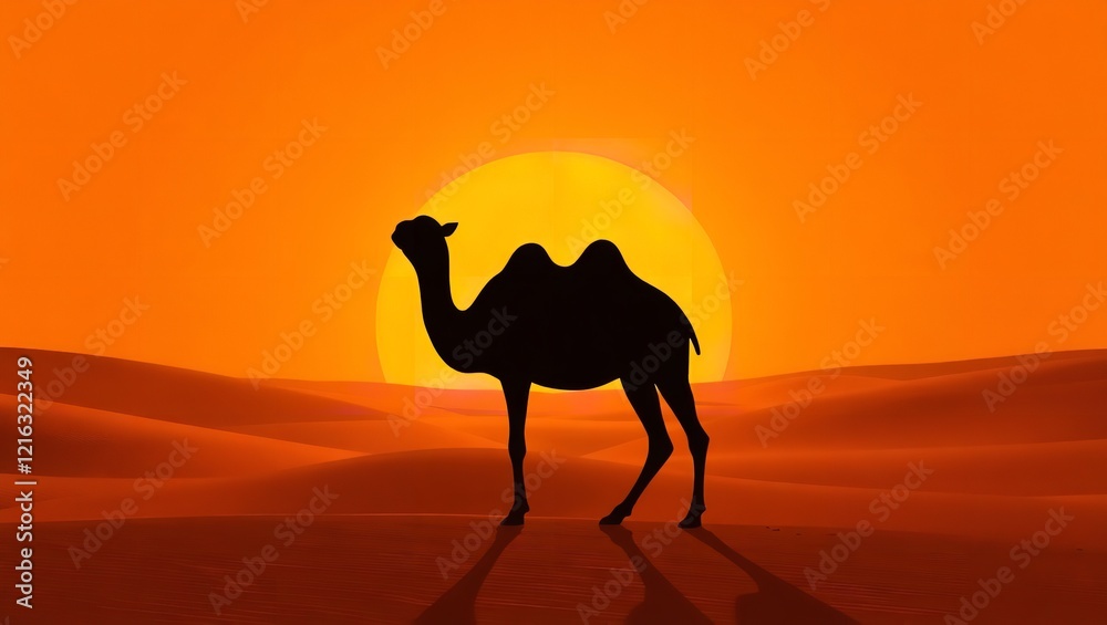  A Majestic Camel Silhouette Set Against a Warm Golden Sunset