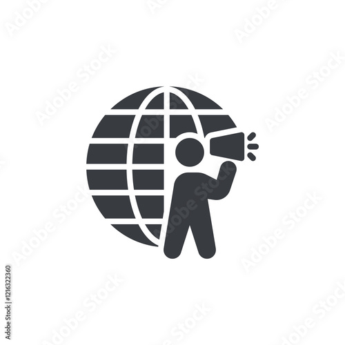 Person with a megaphone and globe vector icon