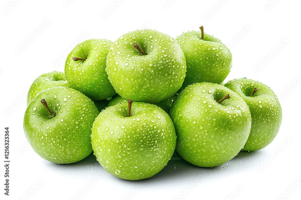 Fresh green apples stacked together on white. Fresh green apples stacked together on white.