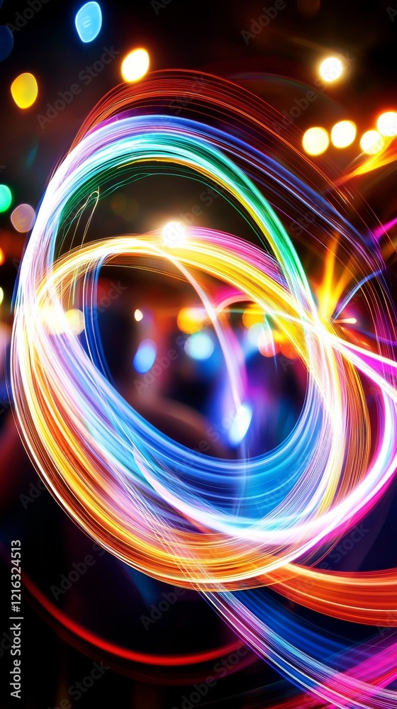 Abstract Swirling Light Trails Vivid Rainbow Colors Bokeh Background Night Photography Abstract Swirling Light Trails Vivid Rainbow Colors Bokeh Background Night Photography