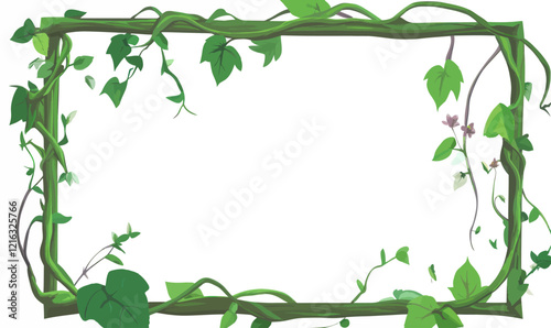 Jungle Themed Liana Vine Frame with Ivy and Foliage for Game UI Design in Flat Vector Style