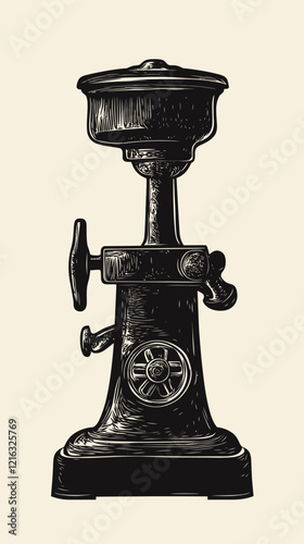 Vintage Manual Meat Grinder Engraving Illustration for Retro Kitchen Decor and Culinary Themes