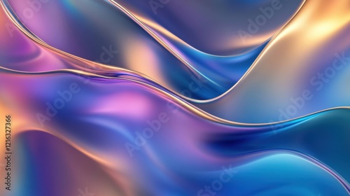 Abstract iridescent waves, digital art, smooth flowing colors, vibrant hues, modern background