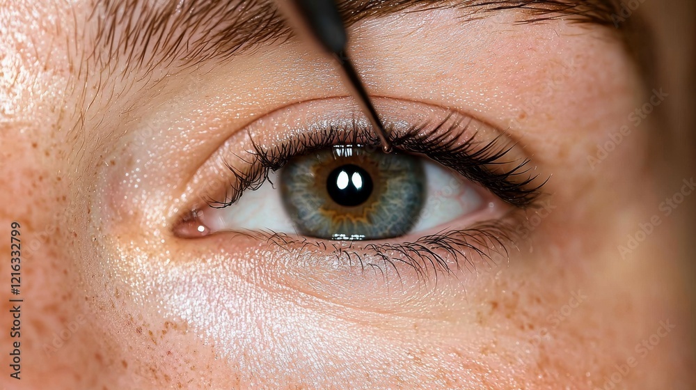 Close-Up of Blue Eye with Eyeliner Application - Beauty and Makeup Concept Close-Up of Blue Eye with Eyeliner Application - Beauty and Makeup Concept