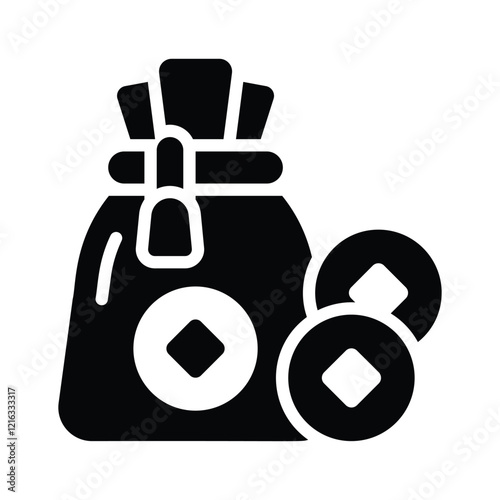 Chinese traditional money bag with coins vector design, ready to use icon