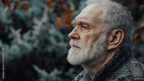 A melancholic portrait of a retired man reflecting on life s journey and lost opportunities photo