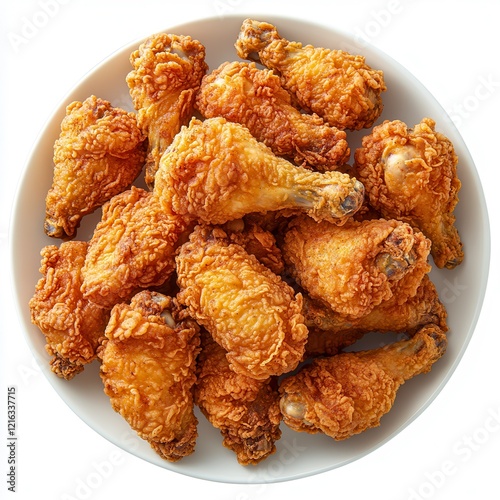 Crispy Fried Chicken Pieces Arranged on a White Plate From a Top View Perspective. Generative AI