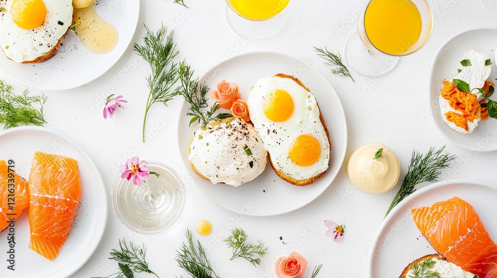 Indulgent breakfast experience featuring eggs benedict luxurious dining food photography bright atmosphere gourmet concept