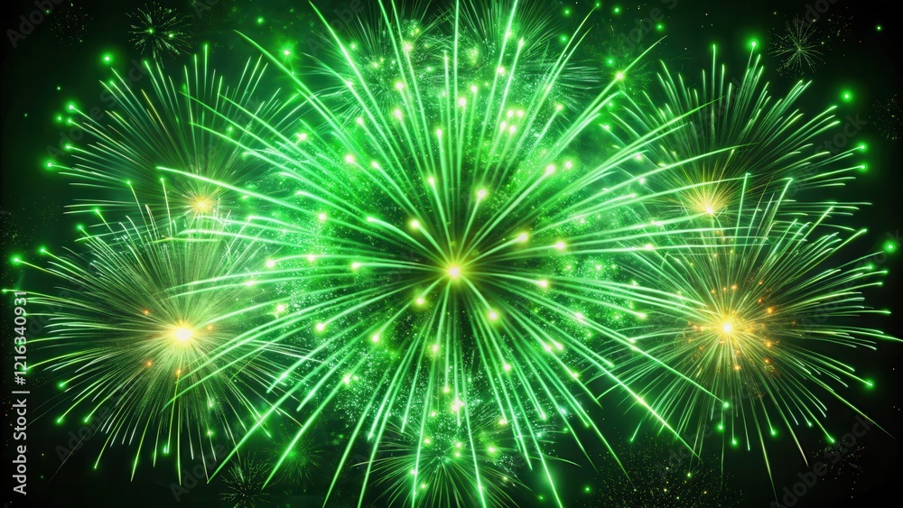 Explosion of green fireworks against a dark background, vibrant colors and dynamic motion , pyrotechnics Explosion of green fireworks against a dark background, vibrant colors and dynamic motion , pyrotechnics