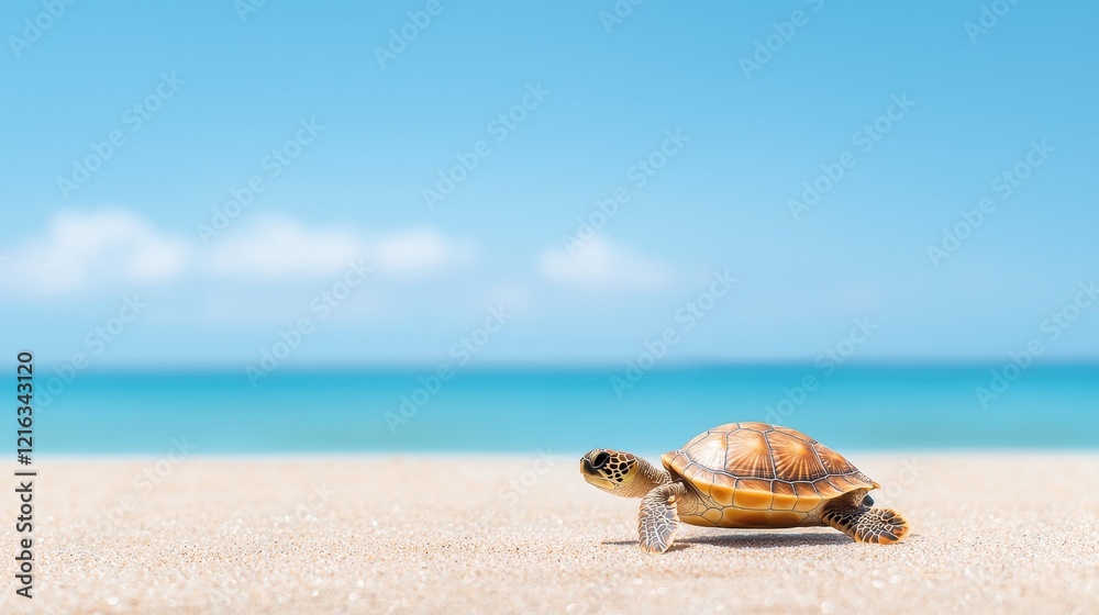 Turtle walking on a sunny beach tropical location wildlife photography bright environment close-up view nature concept Turtle walking on a sunny beach tropical location wildlife photography bright environment close-up view nature concept