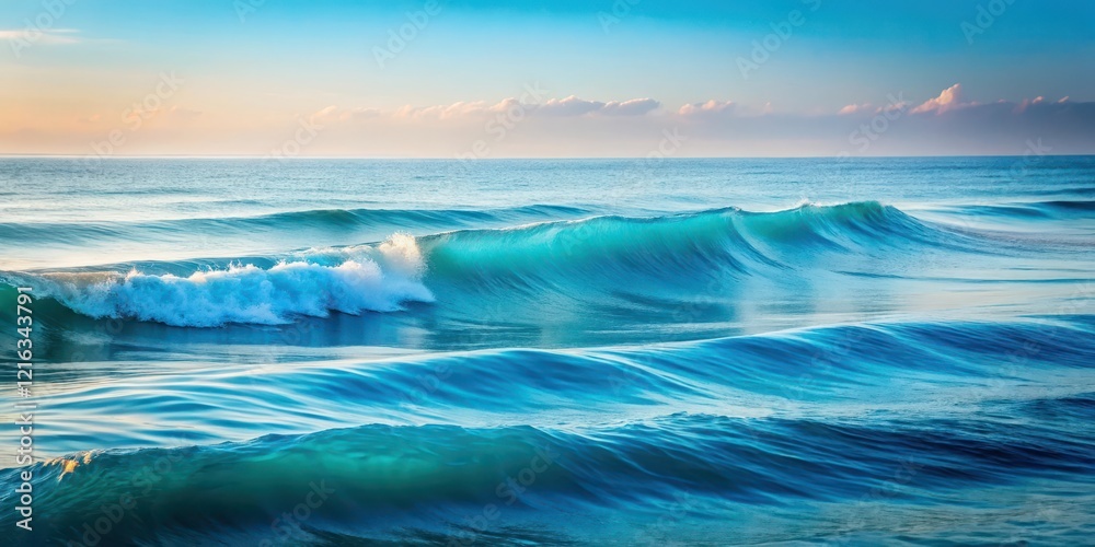 Wavy blue ocean waves with subtle gradient colors, evoking a sense of calmness and serenity on a peaceful shore , wavy lines, soothing ocean Wavy blue ocean waves with subtle gradient colors, evoking a sense of calmness and serenity on a peaceful shore , wavy lines, soothing ocean