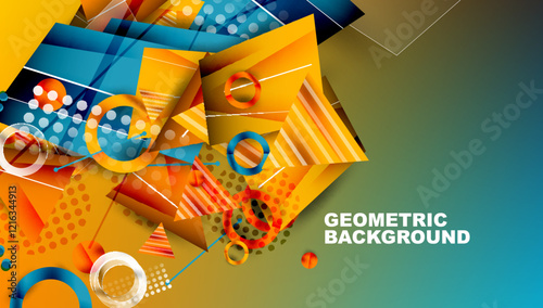 Canvas Print Abstract background - overlapping circles, rectangles, and triangles with vibrant gradients