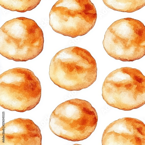 Seamless watercolor pattern of soufflé isolated on a white background, providing a creative and artistic touch. photo