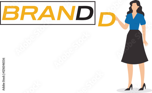 Build branding to increase sales, product or company value strategy, build reputation or identity for customer recognition concept, professional businesswoman builds a word brand