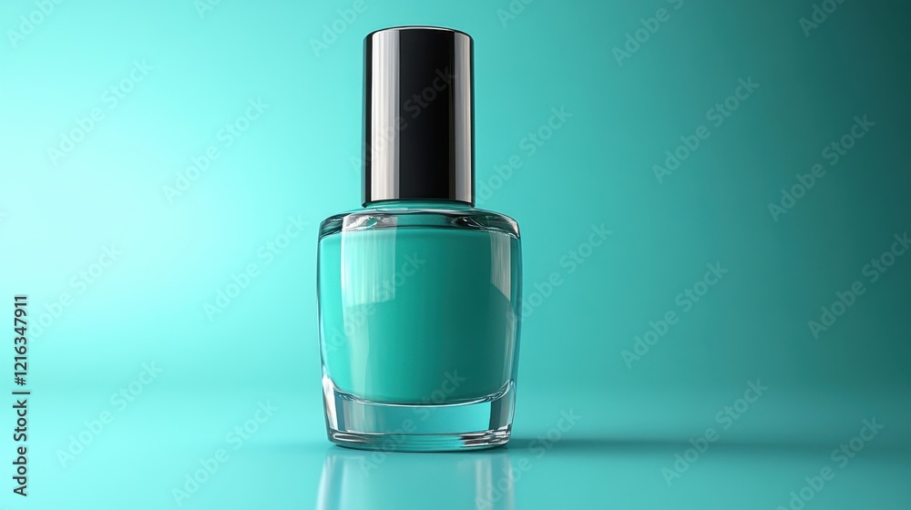 Bright Teal Nail Polish Bottle on a Vibrant Aqua Background Bright Teal Nail Polish Bottle on a Vibrant Aqua Background