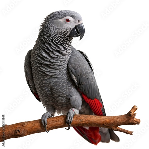 Grey Parrot on Transparent Background. African Grey Parrot. African grey parrot on white background.