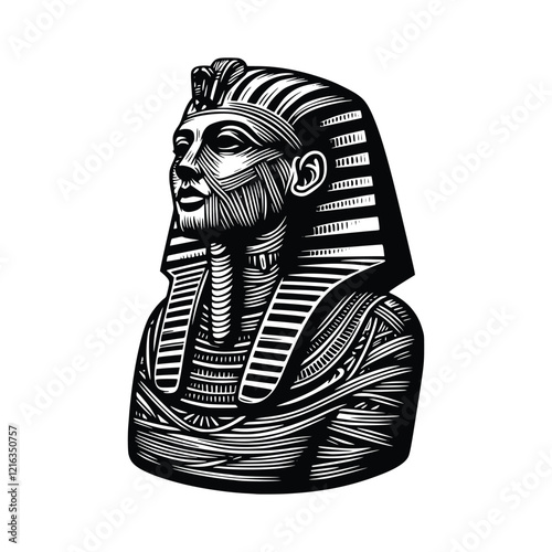 illustration of egyptian mummy. black and white hand drawn mummy illustration isolated white background