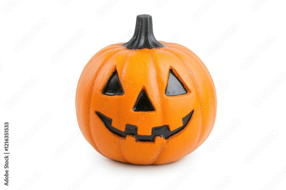 A pumpkin with a scary face is on a white background, with ample copy space for text. A pumpkin with a scary face is on a white background, with ample copy space for text.