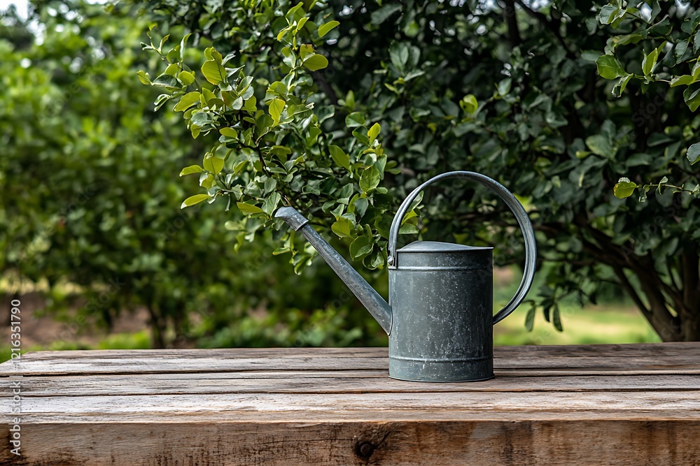 Rustic Watering Can in a Garden Setting Rustic Watering Can in a Garden Setting