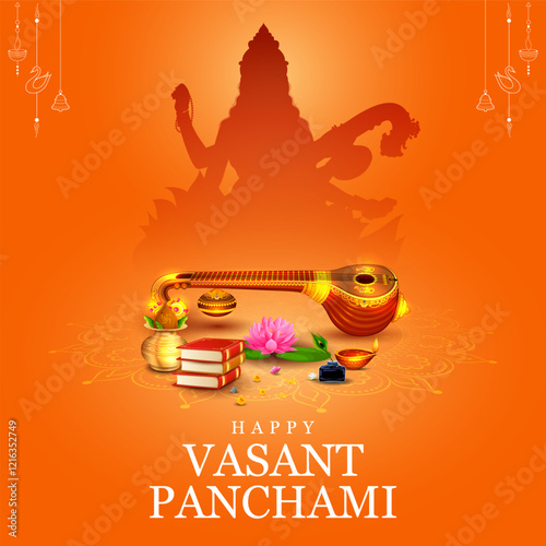 illustration of Goddess of Wisdom Saraswati for Vasant Panchami India festival background