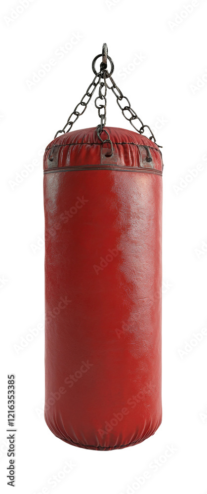 Striking power and precision at the boxing gym with a classic red heavy bag in the spotlight isolated on transparent background Striking power and precision at the boxing gym with a classic red heavy bag in the spotlight isolated on transparent background