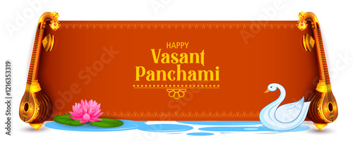 illustration of Goddess of Wisdom Saraswati for Vasant Panchami India festival background