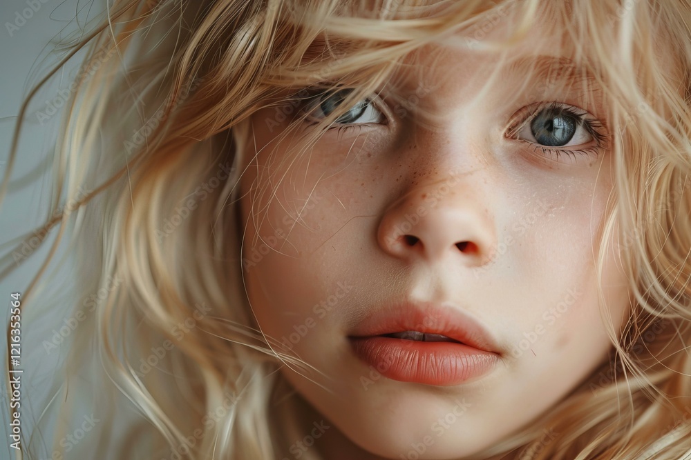 Φωτογραφία Close up portrait of a young girl with striking blue eyes, freckles, and beautif