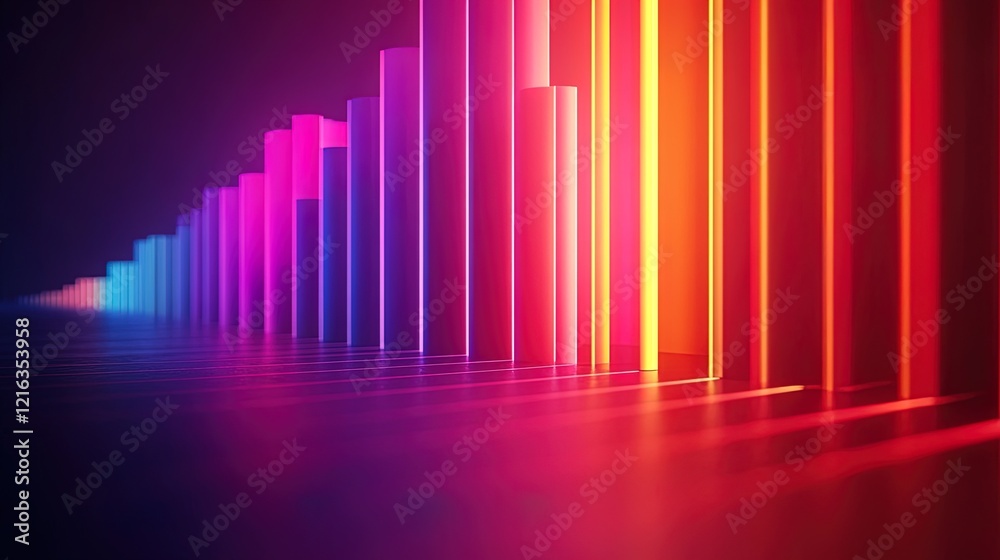 Fototapeta premium Vibrant bar chart on a digital screen, financial growth and success concept, minimal background 
