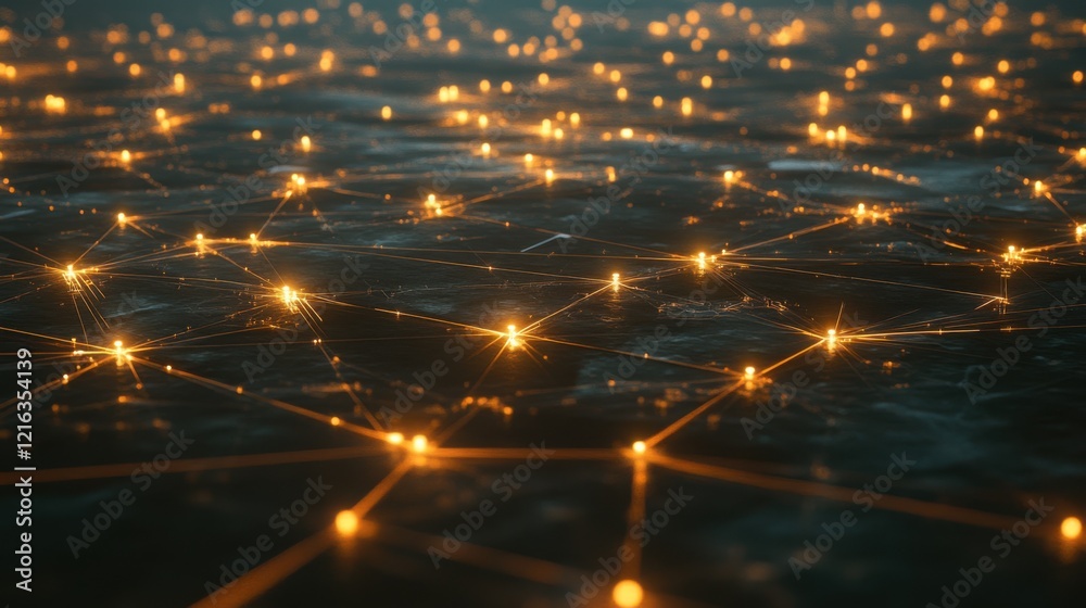 Fototapeta premium An interconnected AI network visualized as a web of glowing