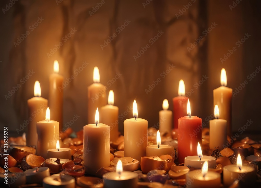 A cozy abstract background with multiple burning candles that emit a warm, inviting light, creating a sense of comfort and relaxation, intimate, peaceful A cozy abstract background with multiple burning candles that emit a warm, inviting light, creating a sense of comfort and relaxation, intimate, peaceful