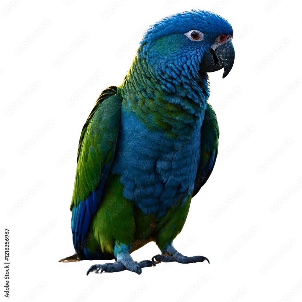 Obraz premium A transparent background is used to isolate the full body of a green parrot. majestic Parakeet. Parrot clip art.