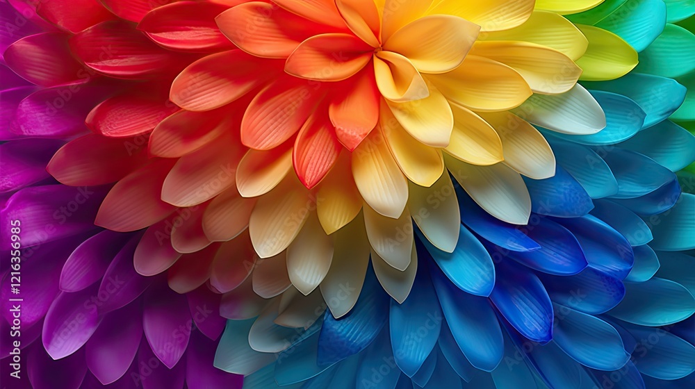 Obraz premium A vibrant, colorful abstract design featuring layered petals in a rainbow gradient.