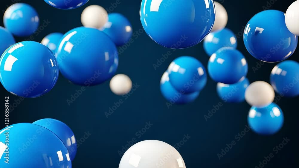 Blue and white ball is surrounded by other blue and white balls. Concept of motion and energy, as if the balls are floating in the air Blue and white ball is surrounded by other blue and white balls. Concept of motion and energy, as if the balls are floating in the air