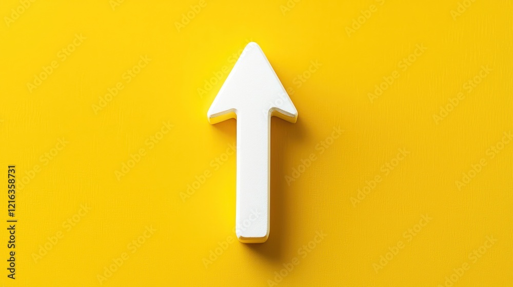 High-resolution white arrow pointing up, isolated on a lemon yellow background. High-resolution white arrow pointing up, isolated on a lemon yellow background.