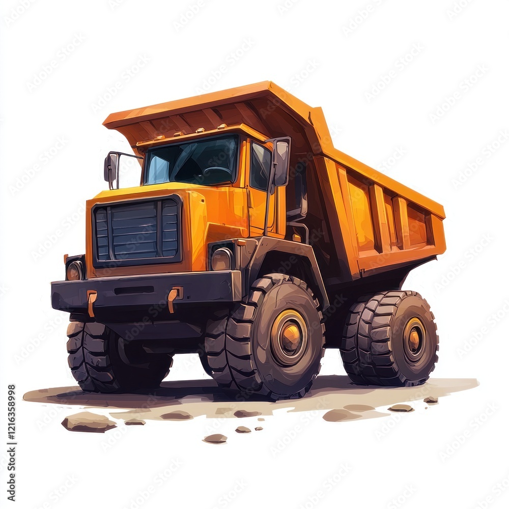 Naklejka premium Dump Truck isolated on white background. Dump Truck icon. Heavy Machinery isolated on white. Construction Vehicle. Dump Truck Design Element. Dump Truck Isolated for Designers. Dump Truck isolated.