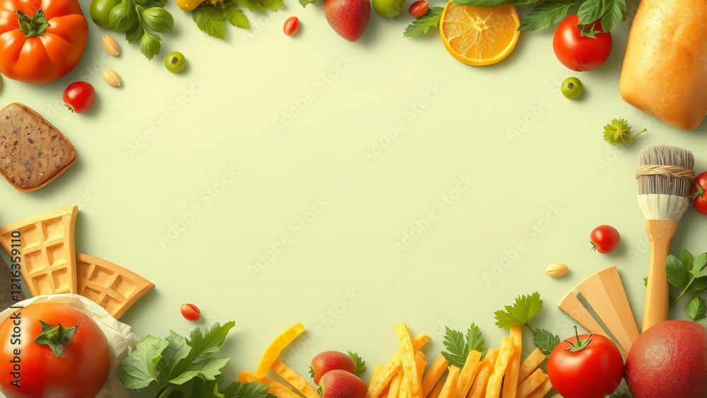 Vibrant Food Frame Fresh Produce, Baked Goods, and Copy Space Vibrant Food Frame Fresh Produce, Baked Goods, and Copy Space