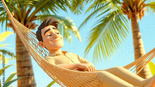  A Serene 3D Male Character with a Calm Expression of Summer Vacation photo