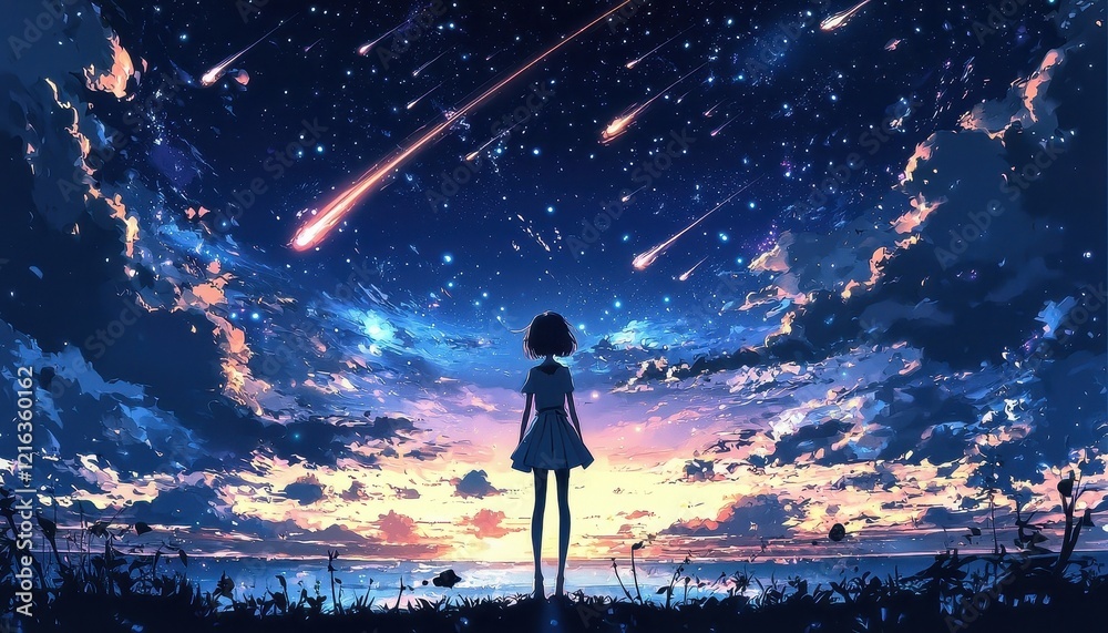 Obraz premium A Stunning Anime Figure Lost in Cosmic Thoughts