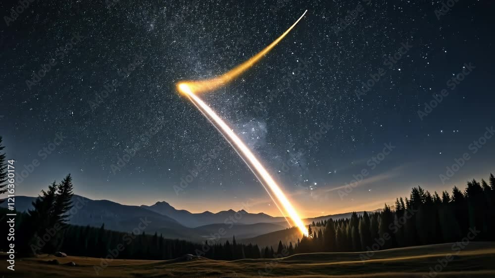 Witness a breathtaking meteor shower lighting up the starry sky above a serene mountain valley. As colors blend at dusk, nature's beauty unfolds in stunning harmony, captivating all who gaze.