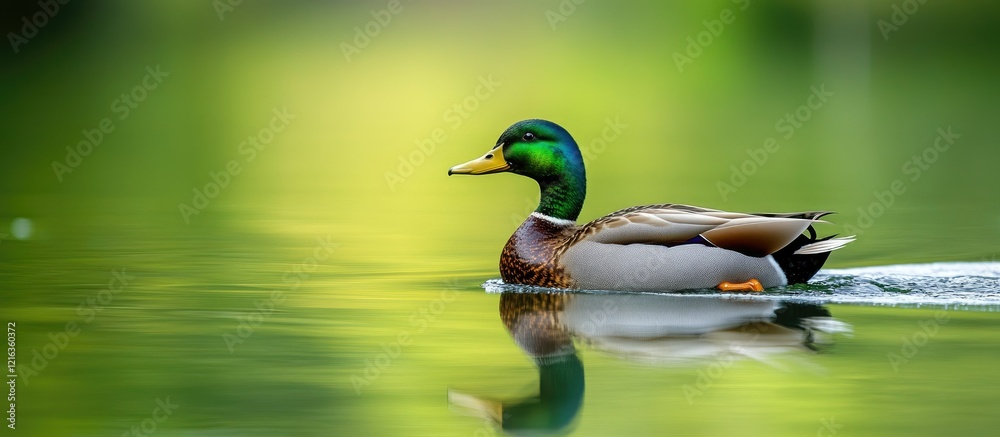 Fototapeta premium Majestic Mallard Duck on Serene Green Water